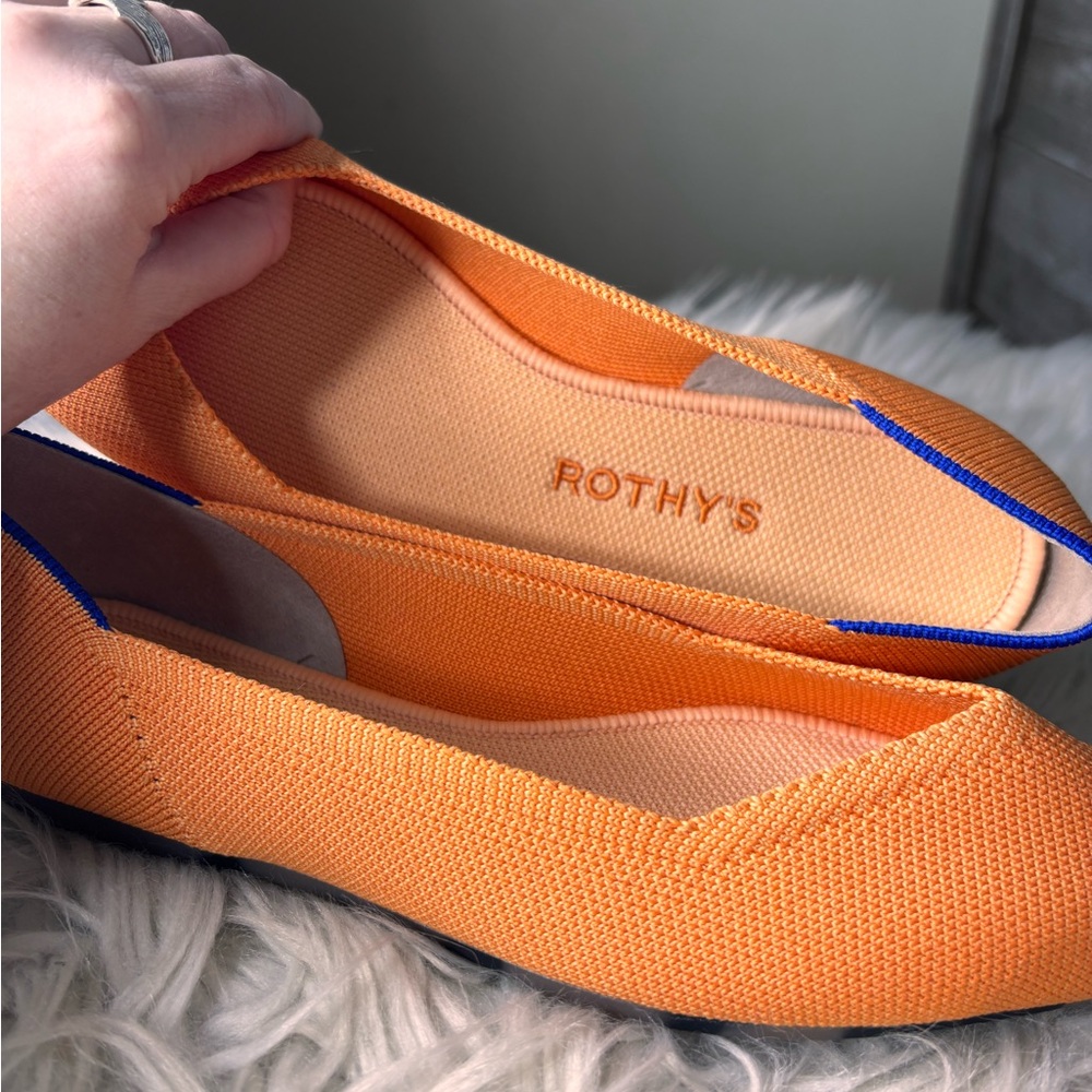 Rothy's The Point persimmon retired color Orange pointed toe Women's Flats sze 8 - Picture 2 of 5